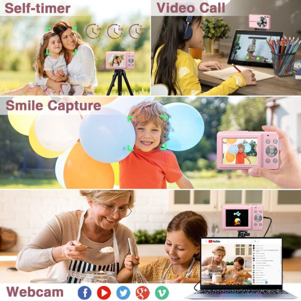2.4'' Digital Camera HD 1080P 44MP LCD Display Screen 16X Zoom Anti-Shake Pink - Image 6