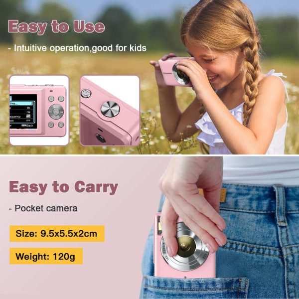 2.4'' Digital Camera HD 1080P 44MP LCD Display Screen 16X Zoom Anti-Shake Pink - Image 7